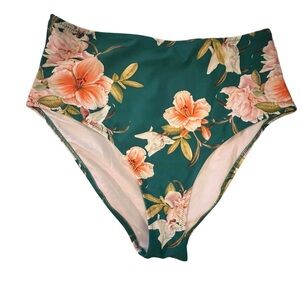 Cupshe Floral High-Waisted Bikini Bottom - Green and Pink
